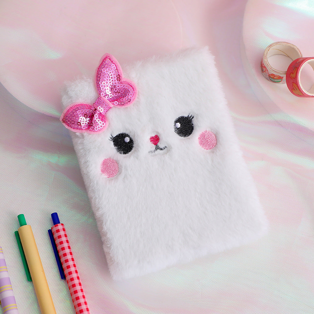 Wholesale Children' s plush notebook with bow and cat